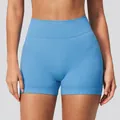 Short de yoga sans couture taille haute bleu clair avec taille côtelée gainante - S / Bottoms / Aqua
