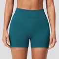 Short de yoga sans couture taille haute bleu canard avec large bande côtelée gainante - S / Bottoms / Vert Émeraude Doux