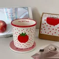 Ceramic tomato pattern mug with red polka dots and matching gift box packaging - Red Polka Dot Tomato (Gift Box)