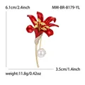 Eleganter roter Lilien-Broschen mit Zirkonia-Inlay und Perle für modische Damen-Accessoires - Rot (Gelbe Mitte)