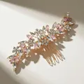 Elegante pettine per capelli da sposa dorato con strass rosa e rami di cristallo - Pettine per capelli con strass rosa (HS-J6797G)