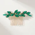 Elegant gold bridal hair comb with emerald green and clear leaf crystals - Green Rhinestone Hair Comb (HS-J6997GGREEN)