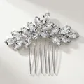 Elegant silver leaf hair comb with sparkling rhinestones for bridal hairstyle - Silver Rhinestone Hair Comb (HS-J6999S)
