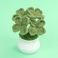 Handmade crochet four-leaf clover plant in white ceramic pot for home desk decor - Multi-Leaf Clover-Dark Green