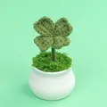 Handmade knitted green four-leaf clover potted plant in a white ceramic vase - Single Branch Clover-Dark Green