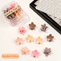 Close-up of matte flower-shaped hair claws in assorted earth tones with clear storage box - Plum Blossom / Milk Coffee