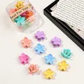 Mini macaron flower hair claws in a clear storage box with random mixed colors - Frangipani / Spring Colors