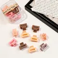 Mini square plastic hair claw set in random colors with a clear storage box - Cube / Milk Coffee