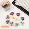 Mini candy-colored matte plastic hair claws set with clear storage box for women - Cube / Morandi Blue