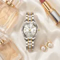 Close-up of luxury women's watch with gold and silver steel band on silk background - Female Style / GD288 White Dial