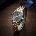 Men's quartz watch with gold-tone stainless steel band and dark grey sunburst dial - Female Style / GD288 Black Dial