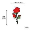 Écusson brodé rose rouge avec tige 5,8cm x 12cm pour décoration de vêtements DIY unique - Style Bouton de Rose Rouge en Fleur(GZ-726-C)