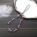 Cinturino per telefono fatto a mano con perle viola e cuori in resina traslucida - Stile Cuore Viola (K2986)