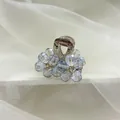 Exquisite light blue crystal flower hair claw clip with rhinestones and brown base - Light Blue Floral