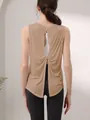 Women's backless sports tank top in beige featuring unique cutout and pleated details - S / Tops / Cinnamon Pink