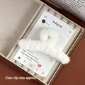 Pince à cheveux 12cm en fausse fourrure blanche élégante pour femme en boîte cadeau - 11.5cm Blanc