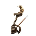 Quemador de incienso de rana de latón antiguo sobre base de loto decorativo - Rana Zen de Pie / Bronce