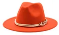 Chapeau fedora en laine orange vif avec corde tressée et bande de chaîne argentée - Orange