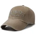 Vintage washed deep khaki baseball cap with white Los Angeles embroidery and rustic texture - Khaki