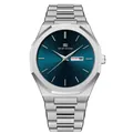 Silver stainless steel men's watch with octagonal bezel and deep blue sunray dial - Blue Silver