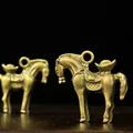 Brass horse figurines with gold ingot for fortune on elegant dark wood base - Horse with Ingot (Small)