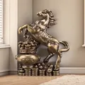Macro detail of bronze horse statue on gold ingots base for office decoration - Horse with Treasure Basin