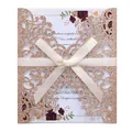 Detail showing laser-cut rose gold glitter cover with an elegant ivory satin bow - Rose Gold