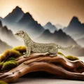 Nahaufnahme einer Bronze-Tierfigur mit realistischer Fellstruktur auf einem Holzstumpf - Stehendes Wiesel / Antikbronze