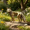 Detailansicht einer 5 cm großen Messing-Wolfsfigur mit Fellstruktur auf Naturstein - Stehender Fuchs