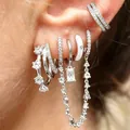 Parure de boucles d'oreilles en C argentées avec zircons et détails en émail blanc - Ensemble de 6 boucles d'oreilles superposables - Argent, Oreille gauche (JQH0019-1-20-1-43-3PA-58-2-W42-1-Argent-Oreille-gauche-6PCS) / 24K