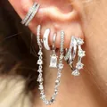 Lot de boucles d'oreilles argentées en C avec zircons et émail blanc sur l'oreille - Ensemble de 6 Boucles d'Oreilles Superposables - Argenté Oreille Droite / 24K