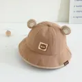 Brown infant bucket hat with 3D bear ears and a front BEAR patch embroidery - 8 Months-3 Years (46-50cm) / 22 Coffee (B Bear)