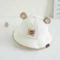 Cute baby sun bucket hat in cream white with brown trim and small bear ears - 8 Months-3 Years (46-50cm) / 22 Creamy White (B Bear)
