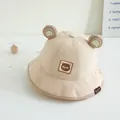Beige cotton infant bucket hat with 3D bear ears and cute bear patch for toddlers - 8 Months-3 Years (46-50cm) / 22 Milk Tea (B Bear)