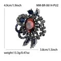 Vintage floral glass brooch with red stone and blue rhinestones for women clothing - Gunmetal Purple