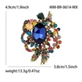 Retro alloy brooch with large oval blue gemstone and colorful crystals (4.9cm x 3.8cm) - Antique KC Gold Multi-color
