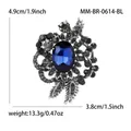 Spilla floreale vintage in lega con pietra ovale blu scuro e dettagli in cristallo - Argento Antico Blu