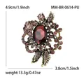 Retro flower glass brooch with dark red gemstone and purple crystals in 4.9x3.8cm - Antique Gold Purple
