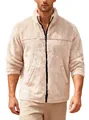 Giacca in pile da uomo color crema con collo alto e consistenza morbida e calda - S / Cachi