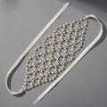 French style pearl mesh headband with gold wire weaving and white satin ribbons - Gold Mesh Pearl Hair Band