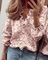 Camicetta rosa a fiori da donna con maniche lunghe e dettagli con volant fini - Taglia S / Top / fiori rosa