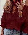 Chemisier femme à manches longues bordeaux avec détails de volants au col - S / Hauts / Bordeaux