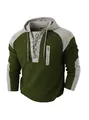 Detail der Waffelstrickstruktur, Schnürung am Hals und Reißverschlusstasche am Hoodie - S / Armeegrün