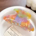 Colorful marble textured acetate hair claw clip with vibrant resin gradient design - Multicolor