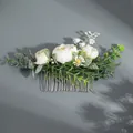 Elegant floral hair comb with white roses and daisies on a silver metal base - White Hair Insert Comb