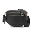 Borsa a tracolla a mezzaluna nera in pelle martellata con cinturino largo e portamonete - Nero Litchi