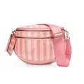 Borsa a tracolla a righe rosa e beige con tracolla larga e portamonete tondo - Righe Rosa