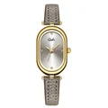 Gedi vintage oval watch with golden steel case and dark grey leather strap - Champagne Warm Grey