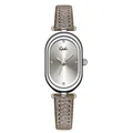 Gedi vintage oval watch with sunray grey dial and textured brown leather strap - Cold Grey Brown