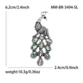 Peacock brooch with colorful abalone shell inlay on silver metal with size markings - Silver